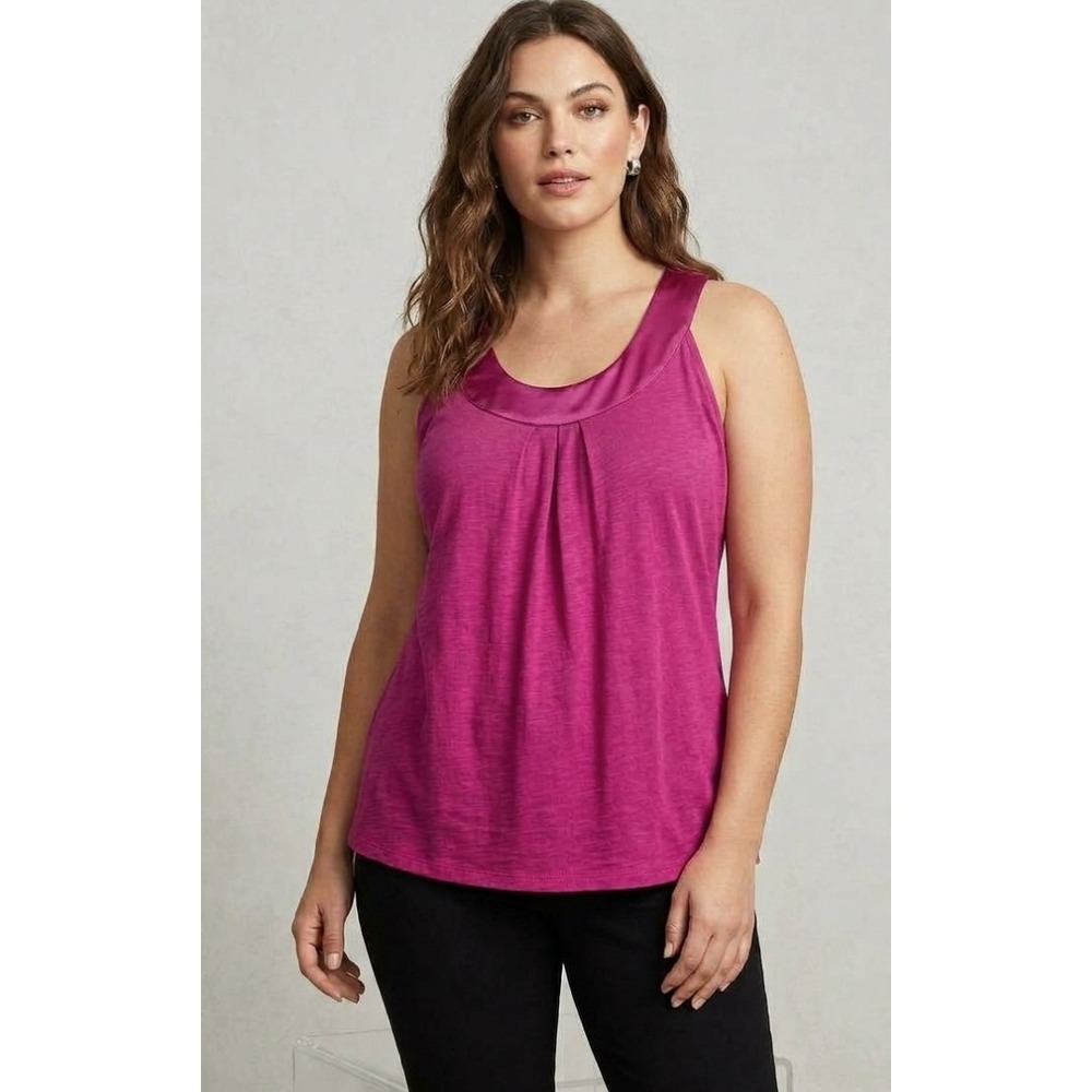 Ann Taylor Tank Top Medium Pink Sleeveless Pleated Scoop Neck Casual Summer